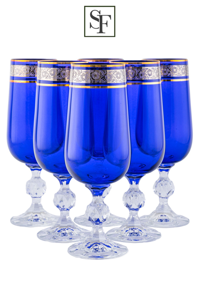 Набор фужеров для шампанского 280мл BOHEMIA "Claudia" Панто платина, синий, 6 шт., стекло, Чехия  #1