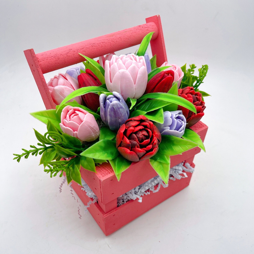 Букет из мыла "Тюльпаны в ящике розовом" 1 штука / Magic Benefit Soap / подарок девушке  #1