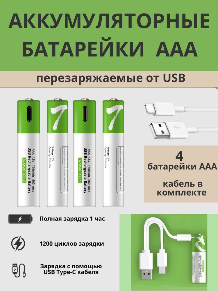 SMARTOOOLS Батарейка AAA, Li-ion тип, 1,5 В, 4 шт #1