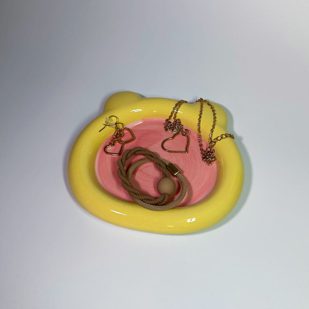 Декоративная тарелка "Медведь", керамическая, диаметр 15см, желтая  #1
