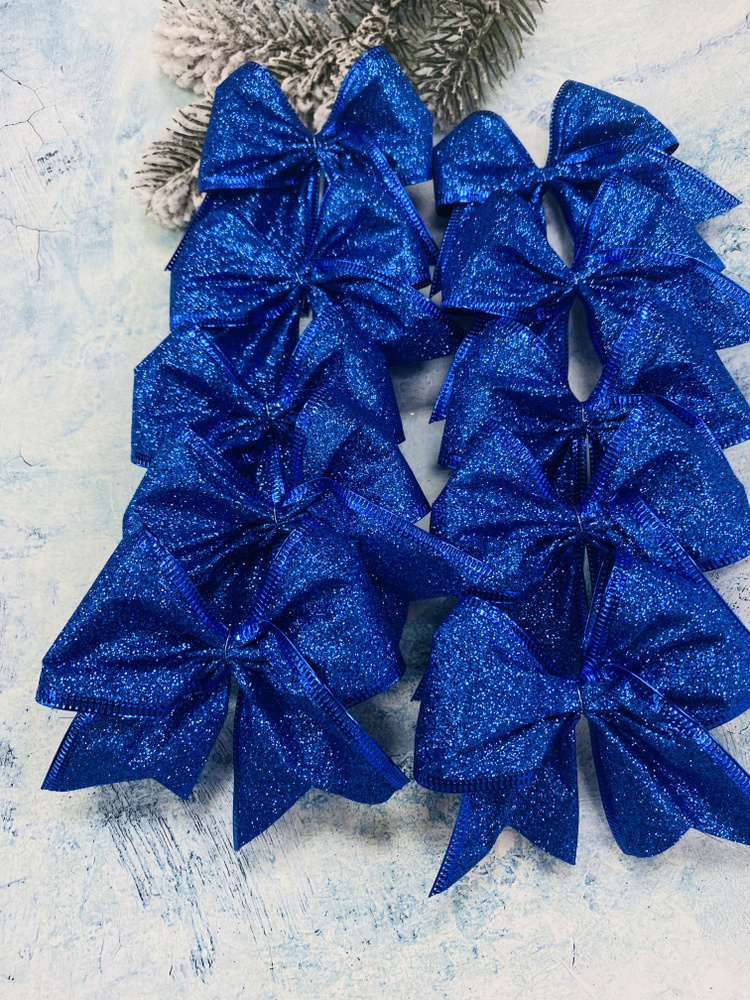 Бант новогодний синий 9×9 см, 10 шт. #1