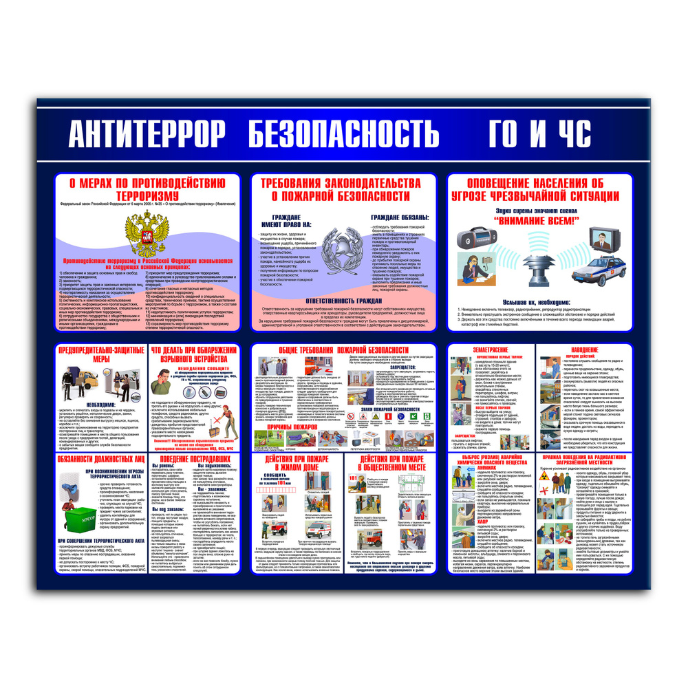 Стенд информационный " Антитеррор, безопасность ГО и ЧС" для школы, детского сада  #1