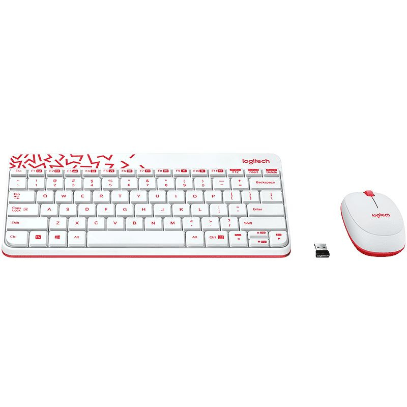 Клавиатура и мышь Logitech MK240, USB, беспроводной, EN, белый и красный  #1
