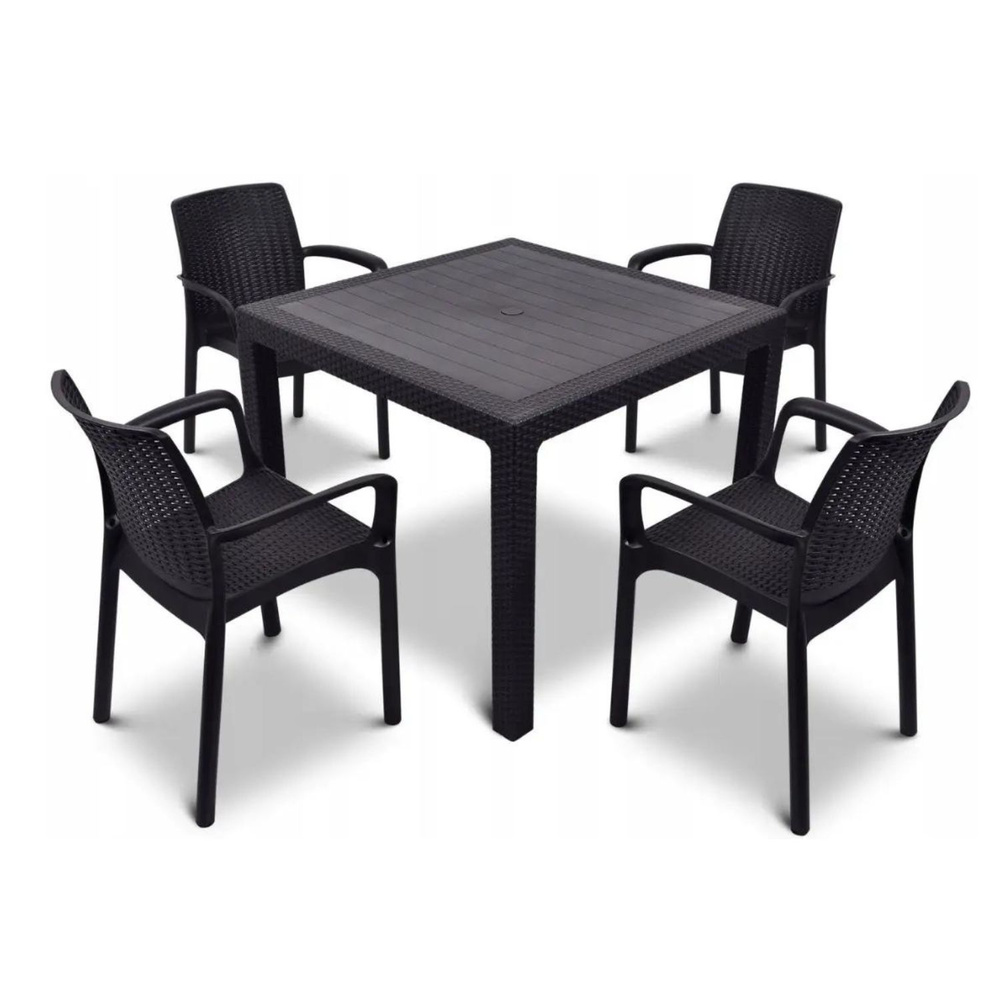 Садовая мебель. Набор RODOS, стол обеденный квадратный 82х82х75, 4 стула, цвет венге.  #1