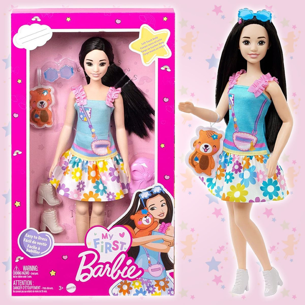 Кукла Барби 35 см коллекция My First Barbie, мягкое подвижное тело, черные волосы, аксессуары  #1