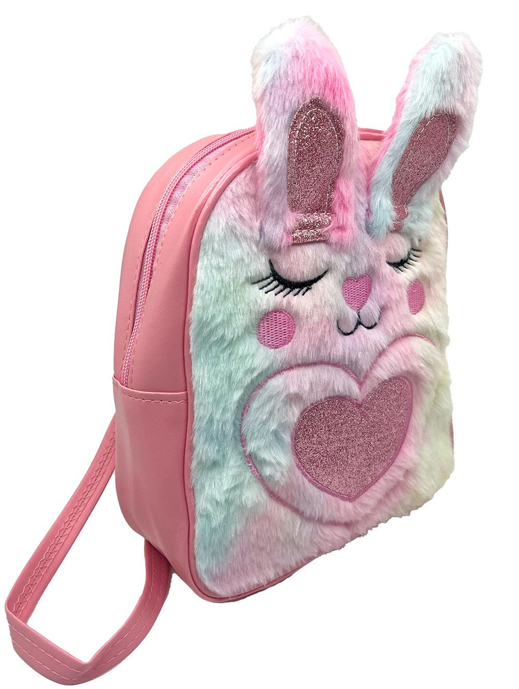 Рюкзак детский меховой розовый зайчик с ушками #1