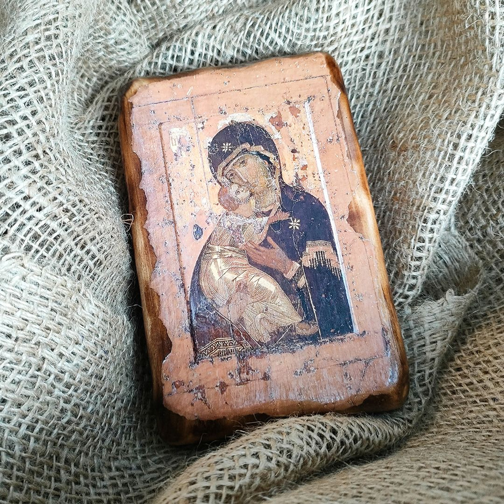 Икона ручной работы Богородицы Владимирская под старину, 9x12 см  #1
