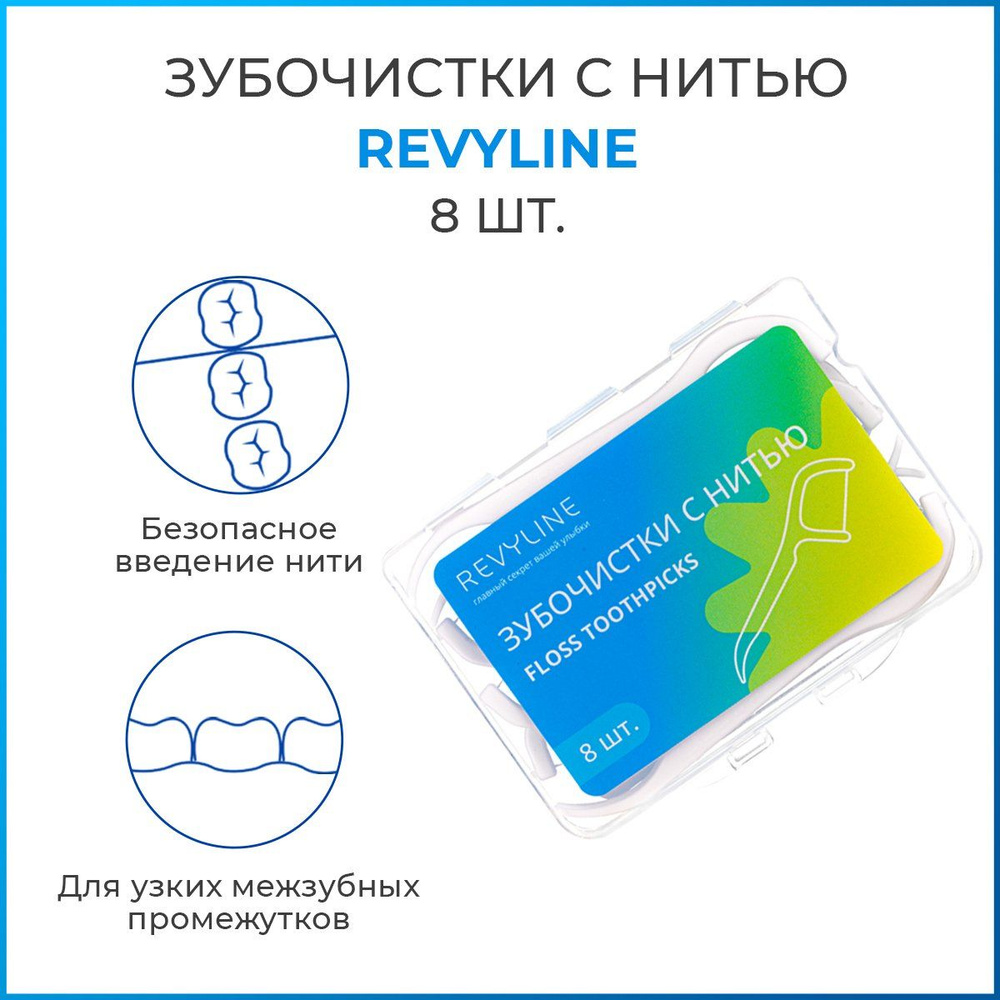 Зубочистки с зубной нитью Revyline, набор 8 шт., флосстик для зубов, зубная рогатка, нить  #1