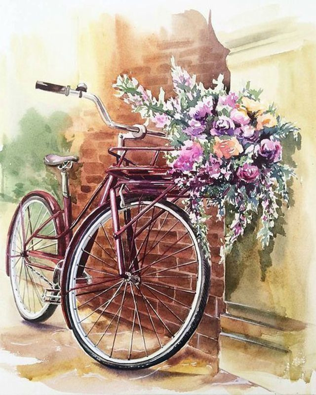 Картина по номерам 40x50 см на холсте (на подрамнике) "Велосипед с цветами" /Живопись по номерам  #1