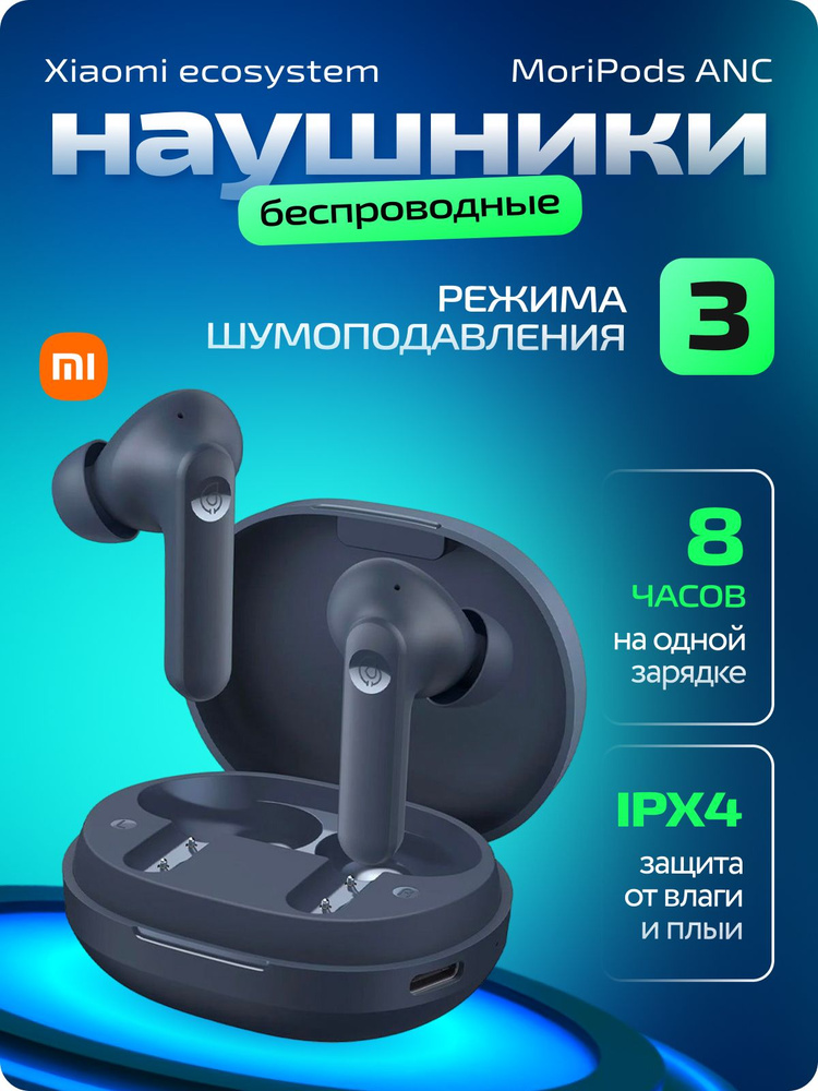 Haylou Наушники беспроводные с микрофоном Haylou moripods ANC, Bluetooth, USB Type-C, темно-синий  #1