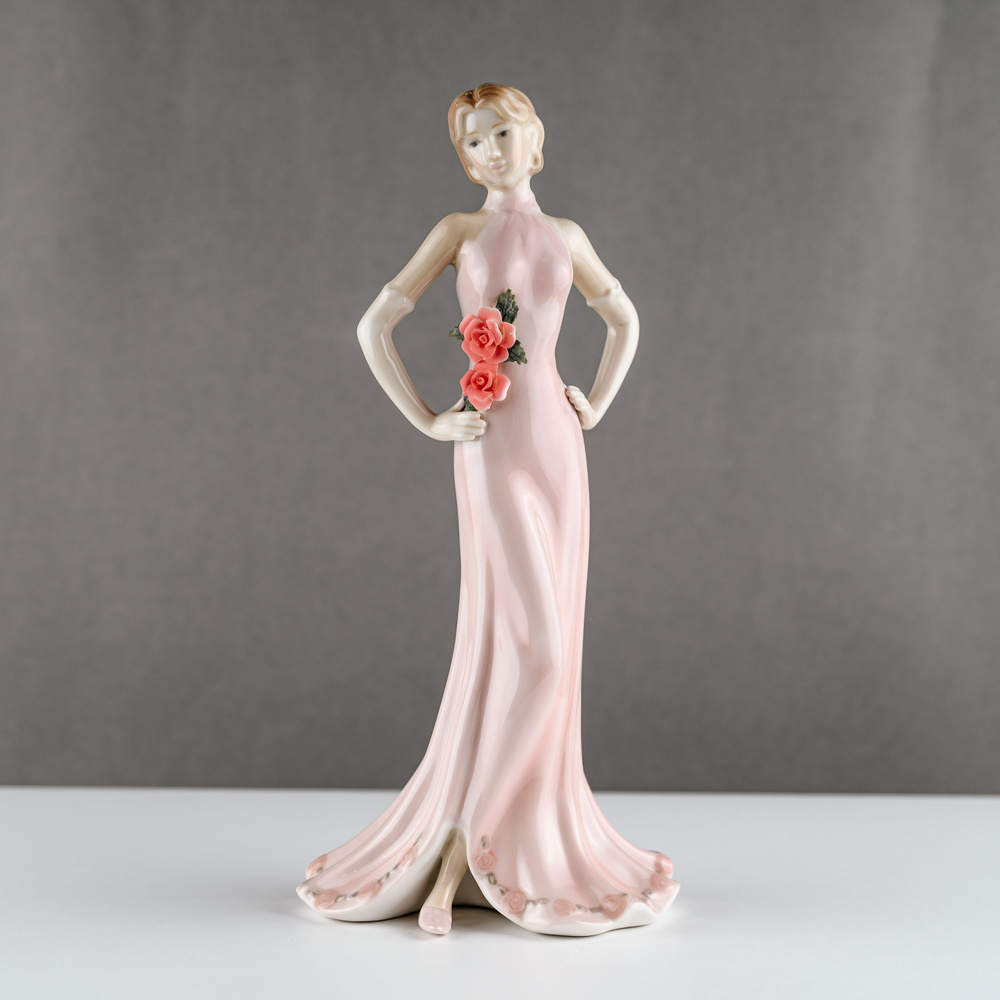 Статуэтка (фигурка) "Дама в вечернем платье". Розовый. (Pavone). Павоне. Фарфор  #1