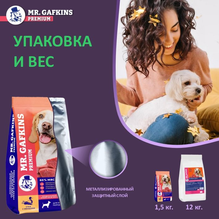 Упаковка и вес корма для собак MR.Gafkins