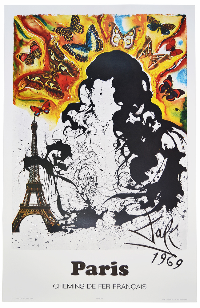 Сальвадор Дали. Париж (Paris). Коллекционный винтажный авторский плакат. Серия S.N.C.F. Франция, 1969 #1