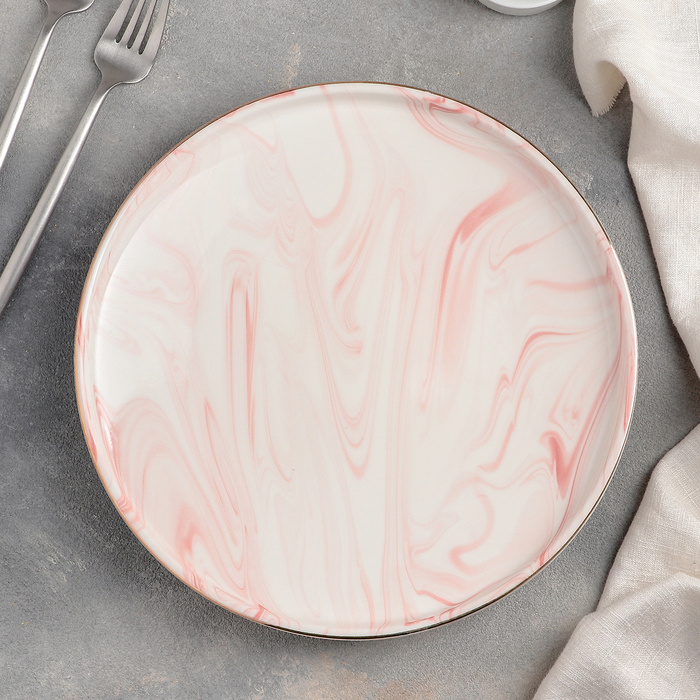 Тарелка керамическая обеденная "Мрамор", d-25 см, цвет розовый  #1