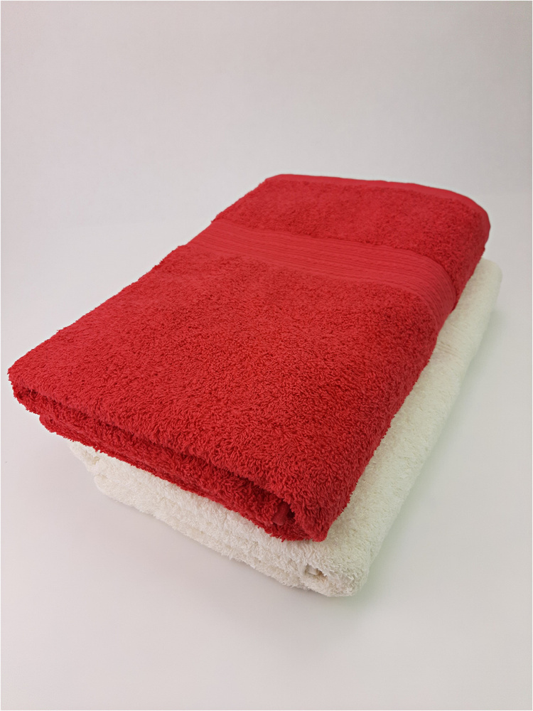 Байрамали Набор банных полотенец, Хлопок, 70x140 см, кремовый, красный, 2 шт.  #1