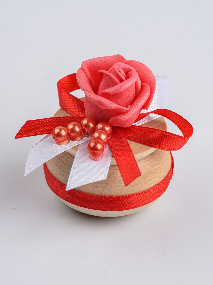 Маленькая свадебная солонка для хлебосольной встречи с латексной розой, жемчугом и атласными бантами #1