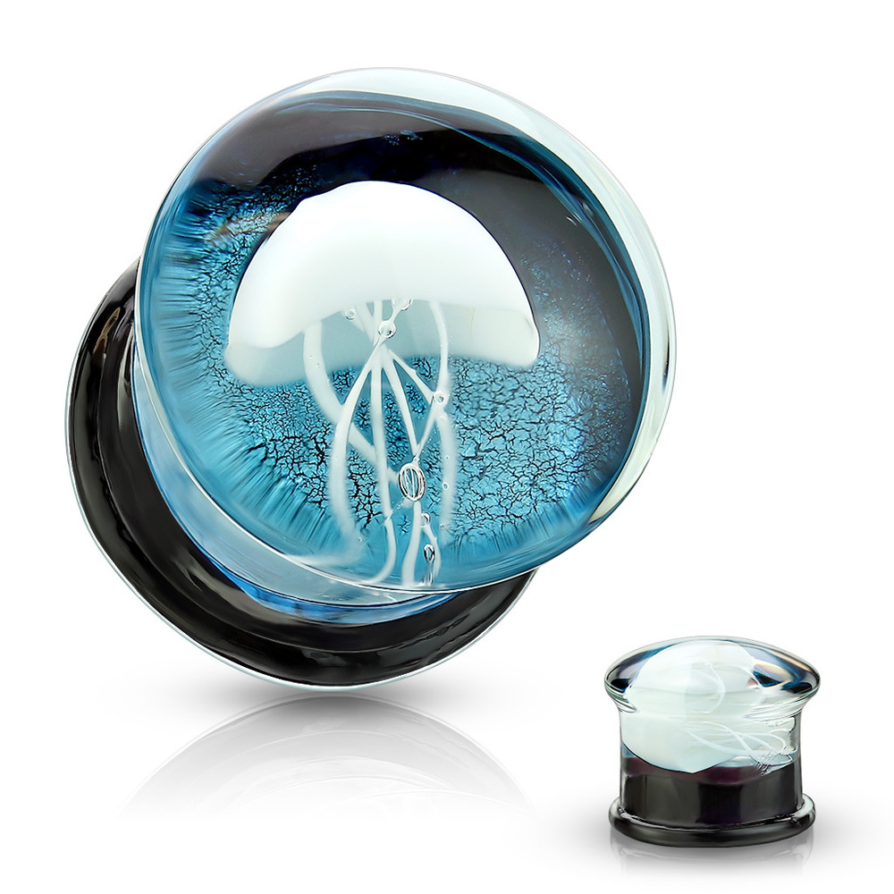 Тоннель в ухо "плавающая объемная медуза", стеклянный плаг/ 8 мм  #1