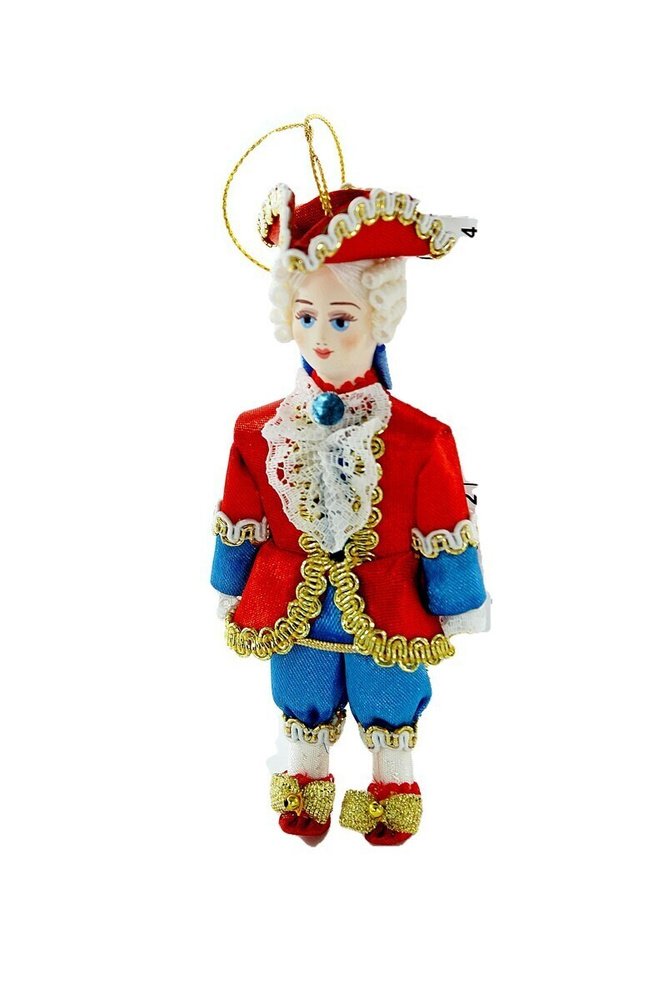 Ёлочная игрушка авторская фарфоровая кукла-подвеска Французский кавалер, сувенир ручной работы  #1