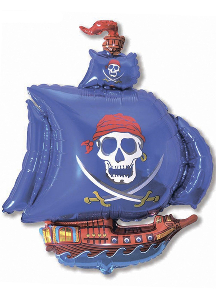 Воздушный шар фольгированный Flexmetal Пиратский корабль, Синие паруса, 102 см  #1