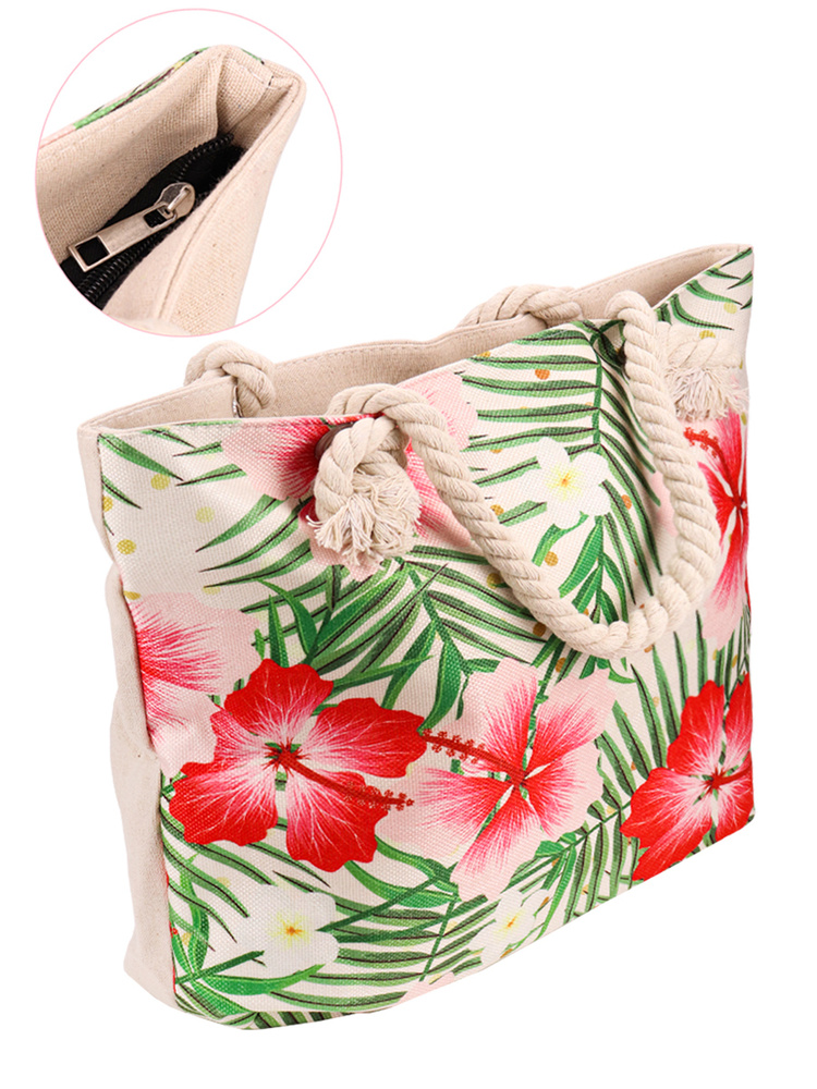Пляжная сумка Miland "Тропические цветы" 45х38 см на молнии/ женская летняя на плечо/ аксессуары на лето #1