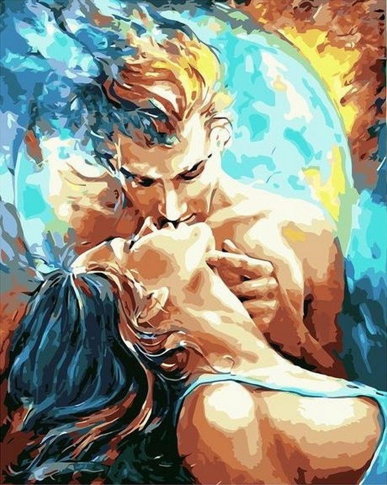 Картина по номерам на холсте с подрамником. 40x50: Colibri - любовь. Поцелуй на фоне луны  #1