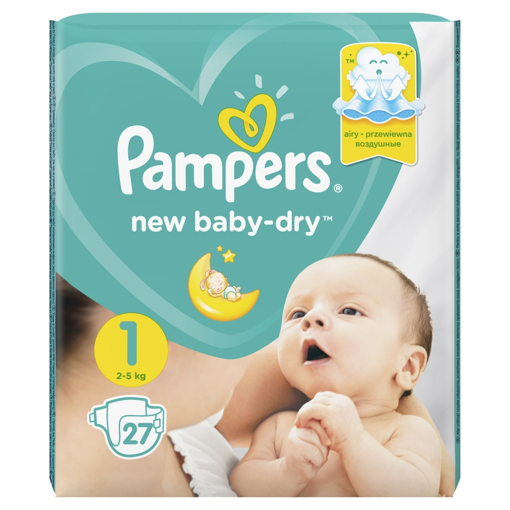 Подгузники Pampers New Baby-Dry, 2-5 кг, размер 1, 27 шт #1