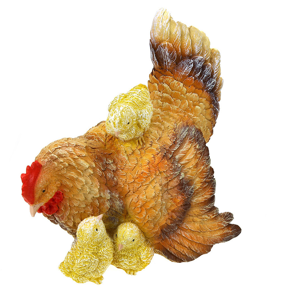 Скульптура-фигура для сада из полистоуна "Курочка с цыплятами сидячая" 34х35см (Россия)  #1