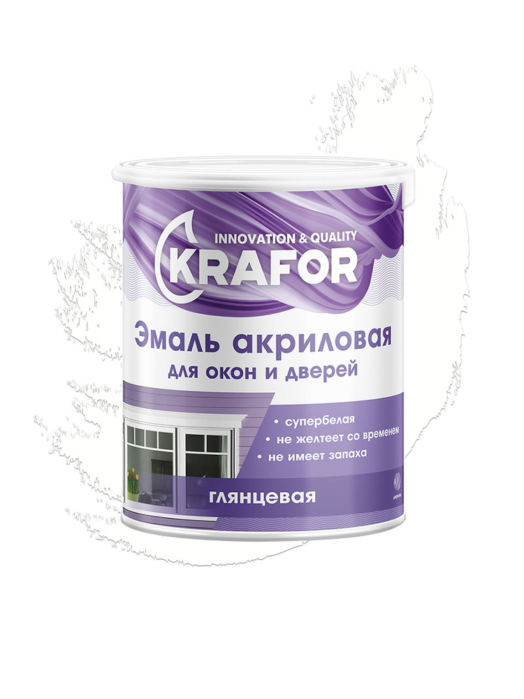 Krafor Эмаль, Акриловая, Глянцевое покрытие, 3 л, 3 кг, белый #1