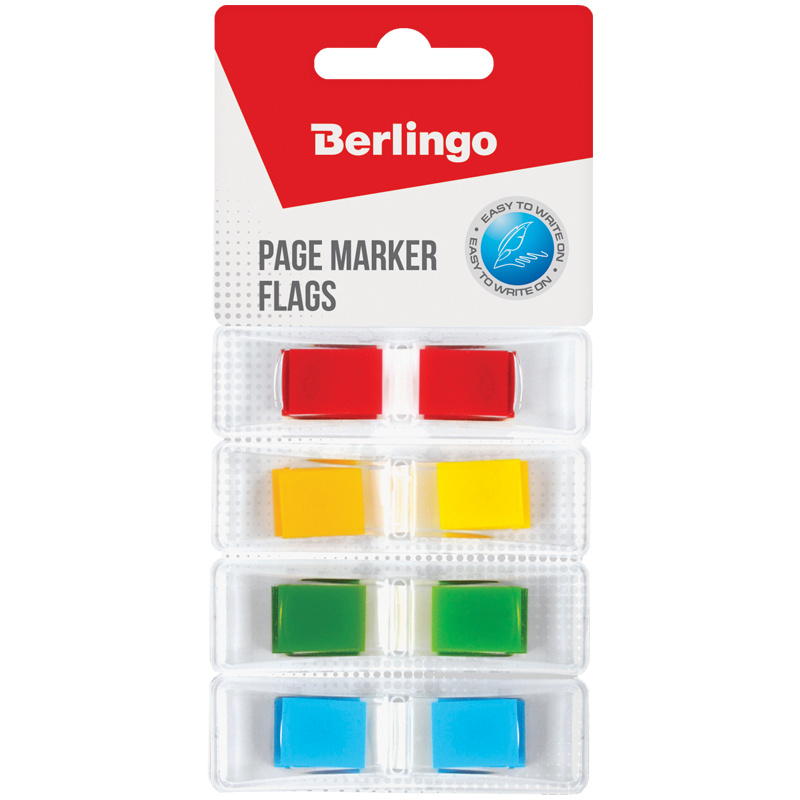 Клейкие закладки пластиковые Berlingo, 4 цвета неон по 35л., 45х12мм, инд. диспенсеры (LSz_45124)  #1