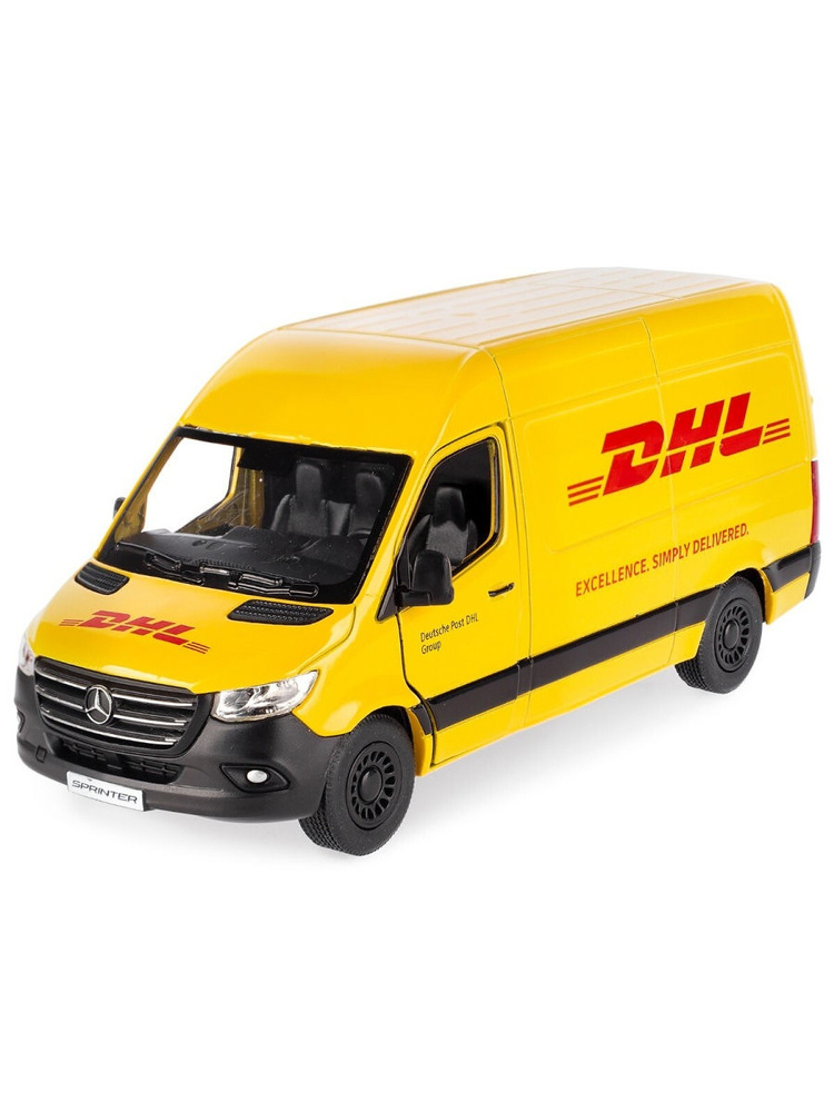 Металлическая машинка Мерседес Спринтер Mercedes-Benz Sprinter DHL Express Kinsmart 1:48 5429DKT инерционная, #1