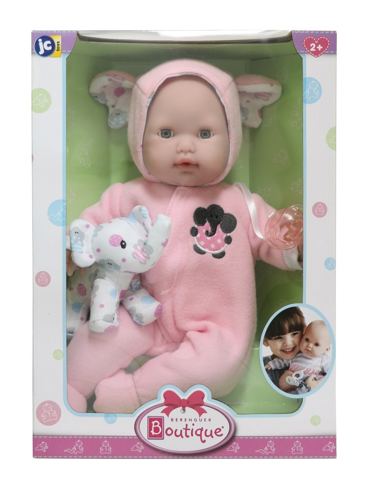 Кукла Berenguer Boutique Pink Soft Body Baby Doll Play Elephant (Беринжер девочка в розовом со слонёнком #1