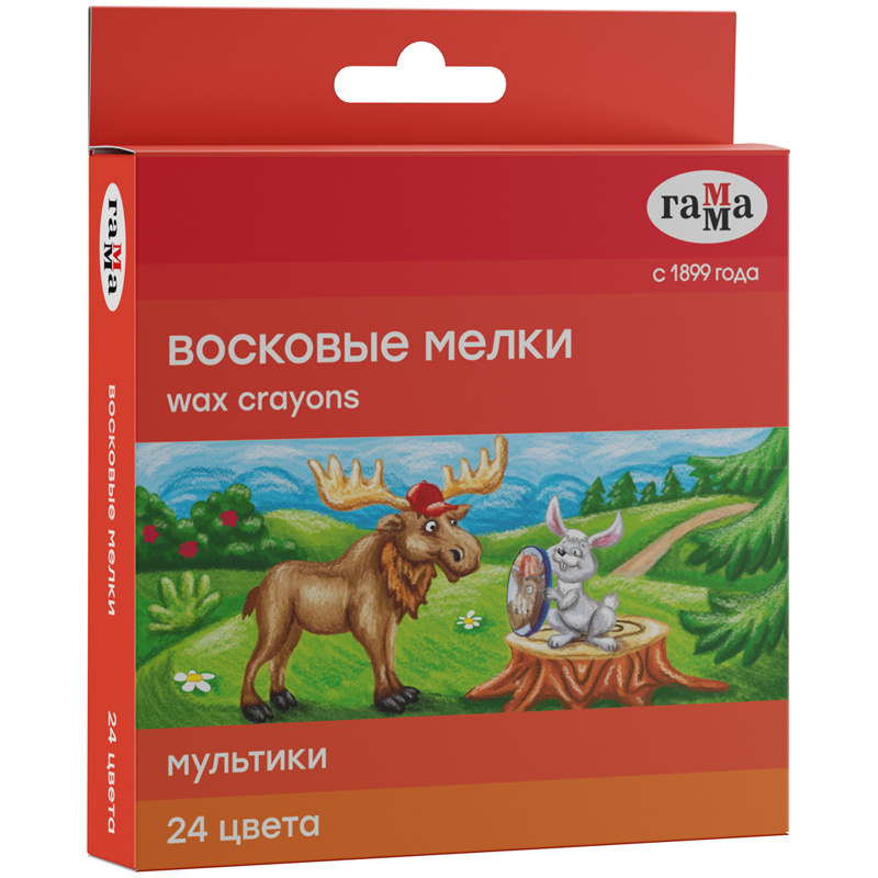 Мелки восковые ГАММА, 24 цвета, для рисования, круглые, цветные, мягкие, школьные, детские  #1