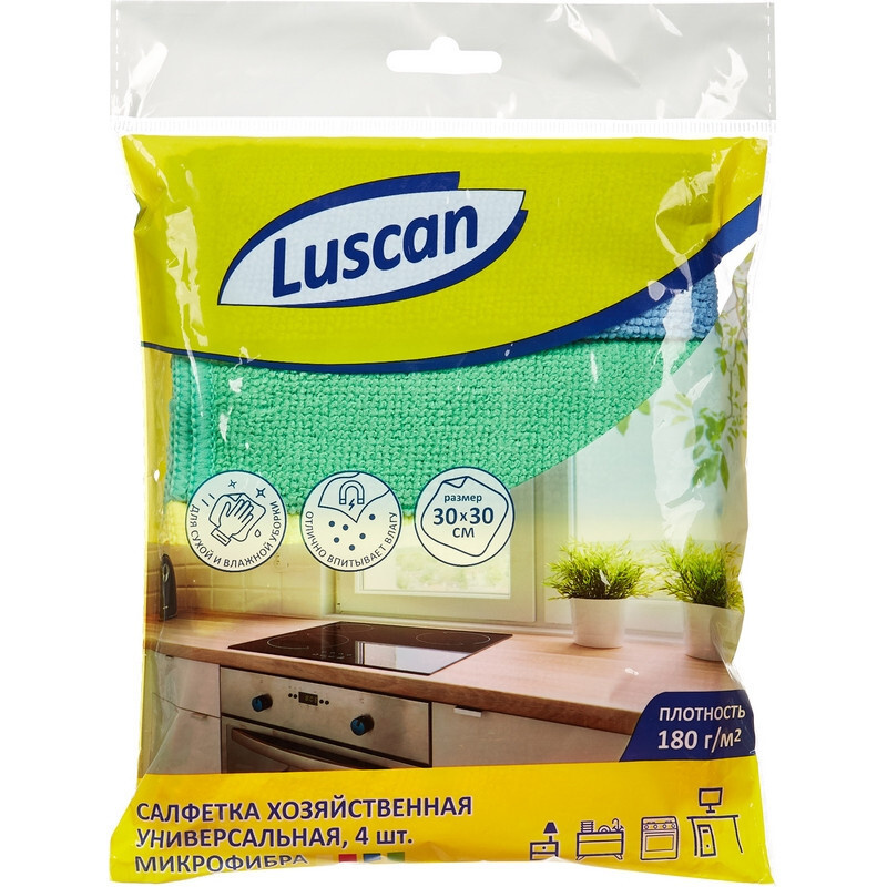 Салфетки хозяйственные Luscan универсальн микрофибра 180г 30х30см 4шт/уп  #1