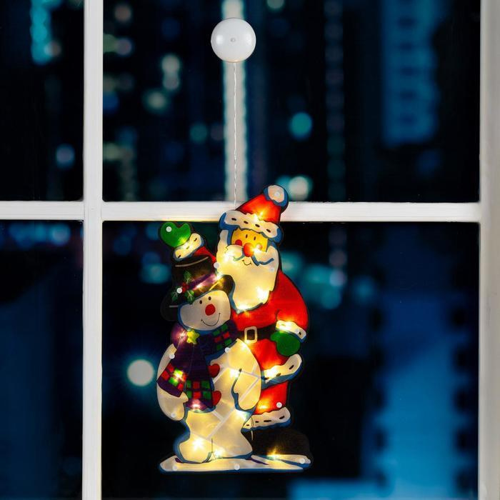 Светодиодная фигура на присоске Дед Мороз и снеговик 25 x 44 см, пластик, батарейки АААх3 (не в комплекте), #1