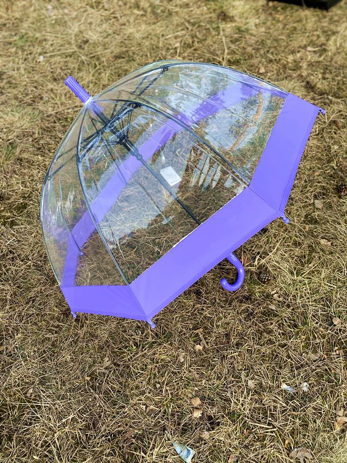 Зонт-трость прозрачный / Детский зонтик от дождя Galaxy C-528 полуавтомат (фиолетовый)  #1