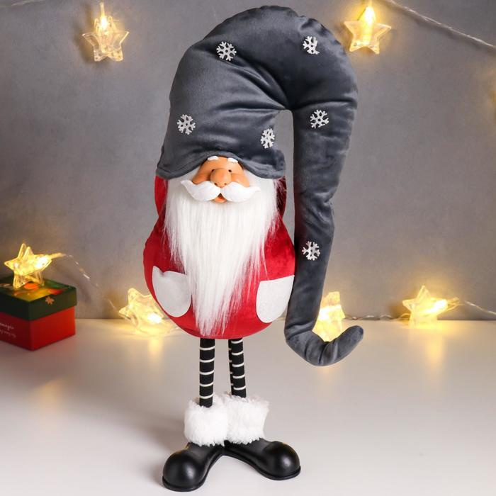 Кукла интерьерная "Дед Мороз в бордовом кафтане, в сером колпаке со снежинками" 42х13х18 см  #1
