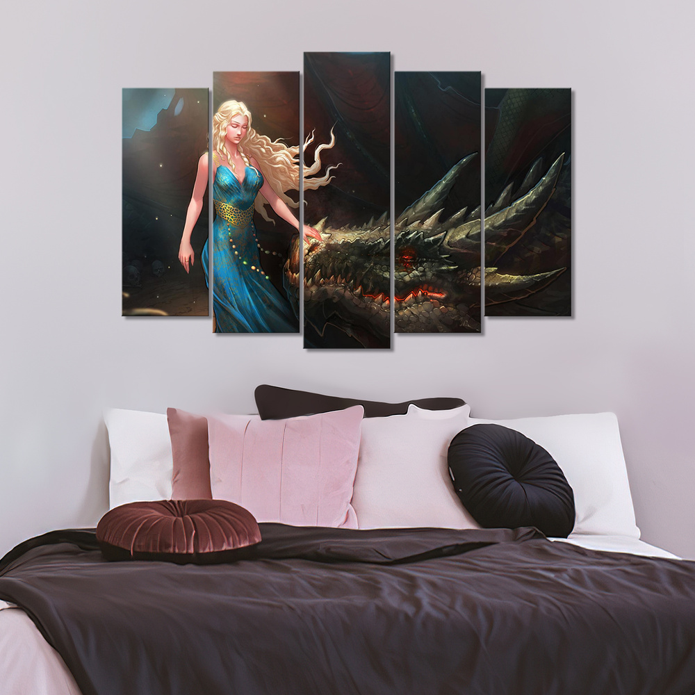 Модульная картина для интерьера на стену Дейенерис Бурерождённая и дракон Игра Престолов (2) 100х70  #1