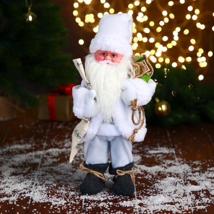 Дед Мороз "В белом полушубке с мешком" двигается, 29 см #1
