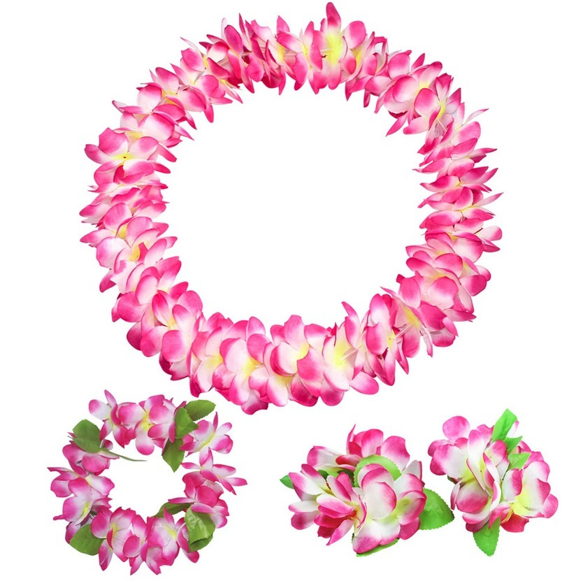 Гавайский набор Алоха пышно-розовый (лея, венок, 2 браслета), Гавайская вечеринка  #1
