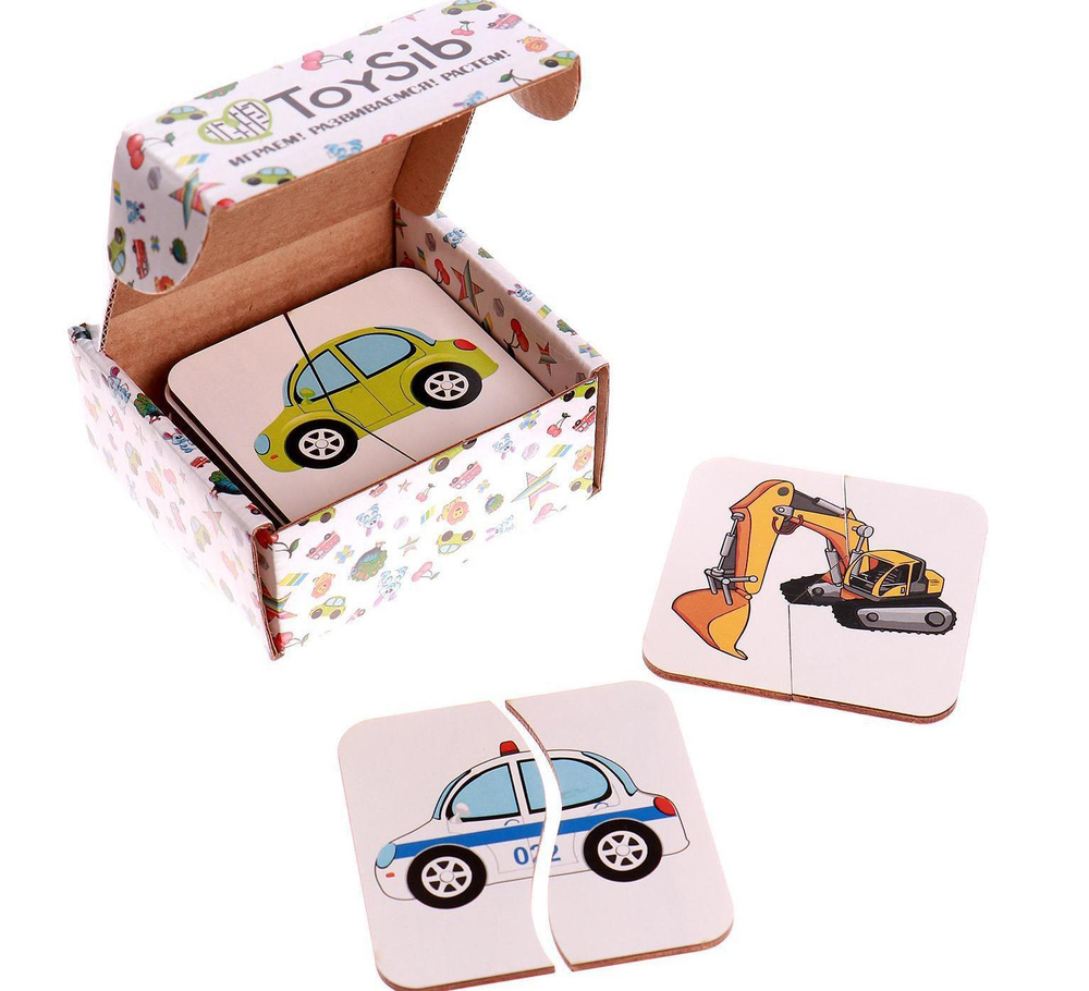 Картинки-половинки ToySib "Транспорт", 20 деталей из дерева для развития логики у малышей  #1