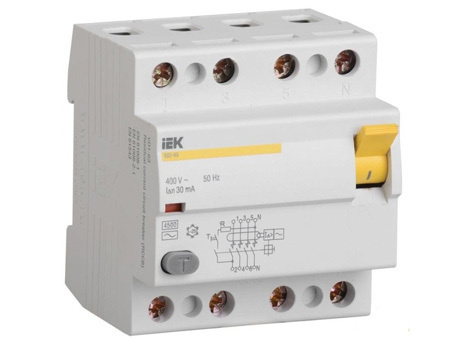 Дифференциальный выключатель нагрузки УЗО ВД1-63 4 полюса, 63А, Тип AC, 30мА. MDV10-4-063-030 IEK  #1
