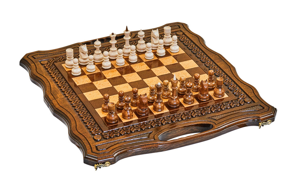 Шахматы + нарды резные Бриз-2 50, Haleyan подарочные средние деревянные из бука резаные 50х50 армянские #1