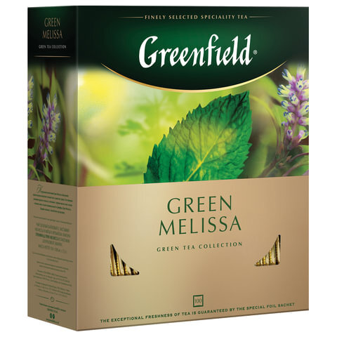 Чай GREENFIELD "Green Melissa" зеленый с мятой и мелиссой, 100 пакетиков в конвертах по 1,5 г, 0879  #1