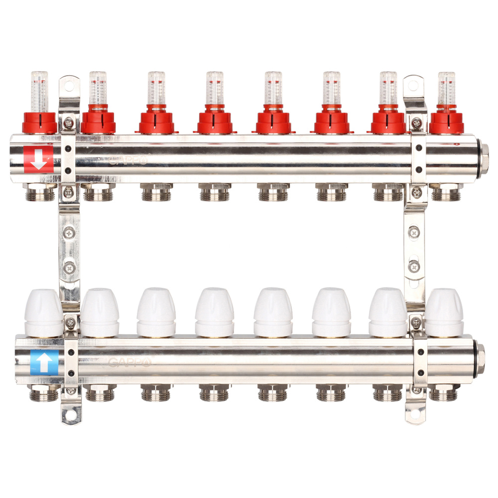 Коллектор регулируемый с расходомерами из латуни Gappo G423.8 8-вых.x1"x3/4" уп. 1 шт.  #1