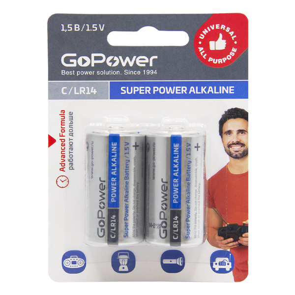 GoPower Батарейка C, Щелочной тип, 1,5 В, 2 шт #1