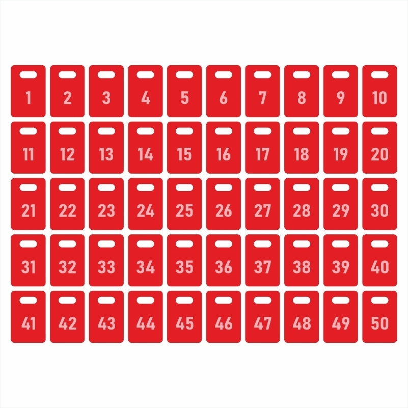 Номерки гардеробные из акрила 3 мм 40х60 мм от 1 до 50. Цвет красный. Номерки пластиковые для гардероба #1