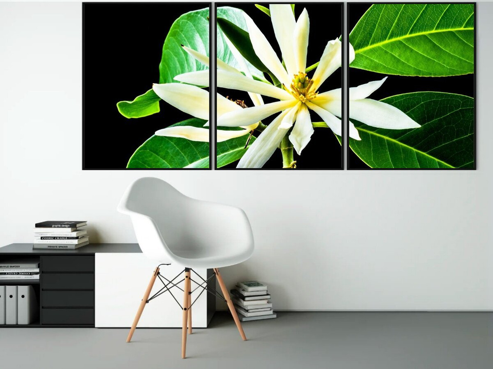 Модульный постер в раме "Michelia champaca, blossom, цвести" 210x90 см. для интерьера  #1