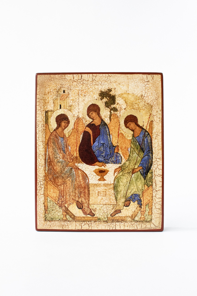 Троица икона ручной работы с золочением на дереве 11х14 #1