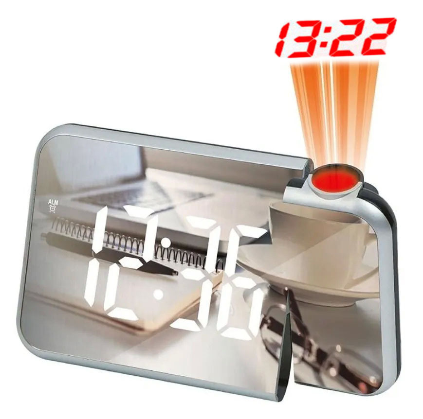 Проекционные часы с будильником DS-8590L / часы электронные с подсветкой / показатель температуры / чёрно-белые #1