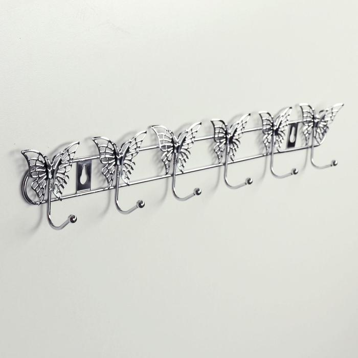Вешалка настенная "Бабочки", 6 крючков, 34,5х3х6,5 см, цвет серебряный  #1